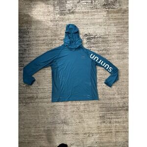 Bassdash Men Sz Large Teal Long Sleeve Fishing Hoodie Sun Shirt with Neck Gaiter